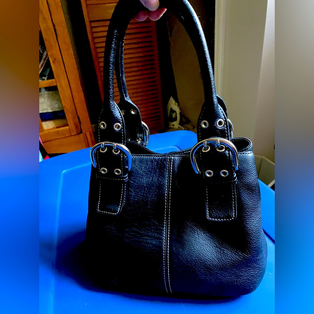 Tignanello black pebble, grande, genuine, leather handbag.